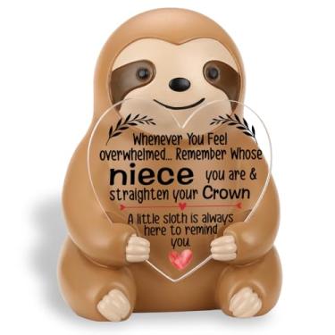 Imagem de CWGOTC Presente de preguiça para sobrinha de tia tio, linda estatueta de preguiça de resina com mensagem positiva de coração, aniversário, Natal, volta às aulas, decoração de mesa de incentivo para