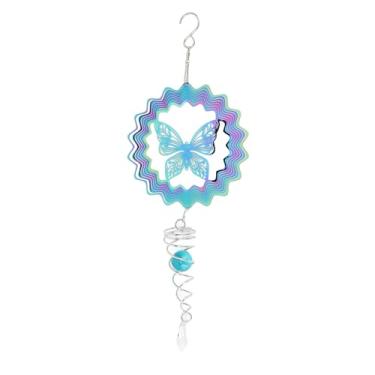 Imagem de SIWOTED Wind Spinner Gradiente Cor Decorativa Metal 3D Escultura Wind Spinner com Bola Espiral Cauda para Jardim Varanda Janela