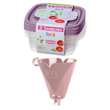 Imagem de Kit com 1 Suporte de Filtro de Café Rosa 103 + 1 Conj. c/ 3 Potes Plásticos Herméticos 530ml