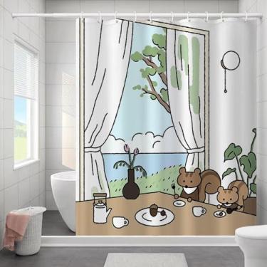 Imagem de CWPJUNDGP Cortina de chuveiro impressa, divisória sanitária não perfurada, cortina de chuveiro para pendurar