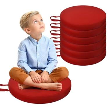 Imagem de THMINS Pacote com 6 almofadas de chão infantis, 38 cm redondas com alças - Assento flexível de espuma de 6 cm de espessura para creche, pré-escola, sala de aula e sala de jogos - Almofadas macias de