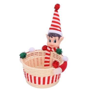 Imagem de Serounder Elf Sugar Holder Basket Versátil Decorações de Natal Cesta de Lanche de Doces para Reuniões de Família (Vermelho)