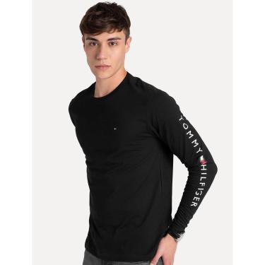 Imagem de Camiseta Tommy Hilfiger Masculina Manga Longa Essential Sleeve Preta-Masculino