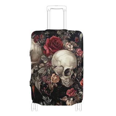 Imagem de Joisal Capa protetora de mala vintage caveiras vermelhas rosas pretas capa de mala fofa pintura de bagagem manga de viagem de voo, P, serve para capa de 45 a 50 cm, Caveiras vintage rosas vermelhas