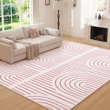 Imagem de ARKIIKI Tapetes de 20 x 25 cm para sala de estar, tapetes de área laváveis Boho para quarto, tapetes antiderrapantes de borracha para sala de jantar, casa, apartamento, rosa