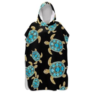 Imagem de Poncho de surfe preto com tartarugas turquesa chique para adultos trocador de roupa de praia com capuz toalha de banho rápida ponchos adultos para mulheres