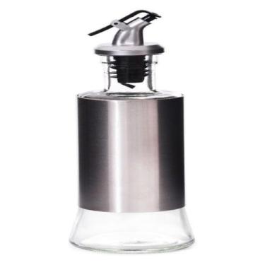 Imagem de Galheteiro Porta Azeite ou Vinagre 300ml em Vidro com Dosador Inox, 26cm Altura, Sistema de Abertura com Uma Mão