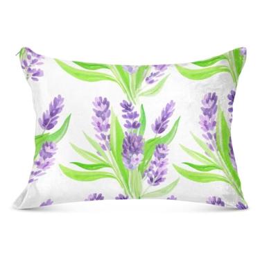 Imagem de Fronhas decorativas de flanela branca com flores roxas lavanda tamanho padrão king queen fronha fofa para cama de sofá de casa, tamanho king, 50,8 cm x 101,6 cm