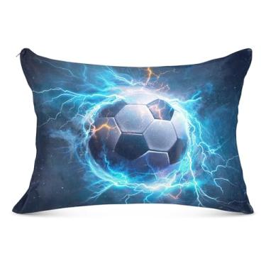 Imagem de Bola de futebol azul grande fronha com zíper poliéster longo padrão queen king size fronhas linda capa de fronha de cama, tamanho do corpo, 53 cm x 137 cm