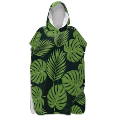 Imagem de Joisal Roupão para adultos, poncho de surfe, com capuz, toalha de natação, absorvente, verde, folhas de palmeira, poncho masculino com capuz