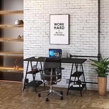 Imagem de Mesa para Escritório Cavalete 1,50m Estilo Industrial Kuadra, Compace, Preto Ônix/Est.Preta