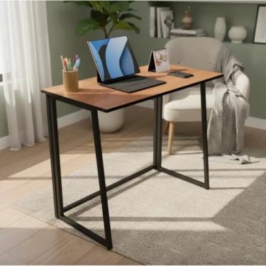 Imagem de Escrivaninha Industrial Dobrável ou Fixa para Home Office, Mesa de Computador Compacta(Madeira - articulada)