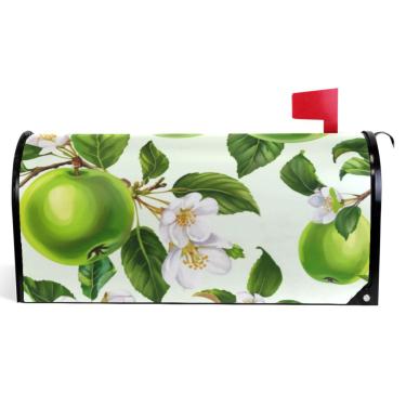 Imagem de TSENQUE Capas decorativas para caixa de correio de vinil magnético capa de caixa de correio outono maçãs verdes flores brancas caixa de correio moderna decoração de jardim tamanho padrão 52,6 x 45,8