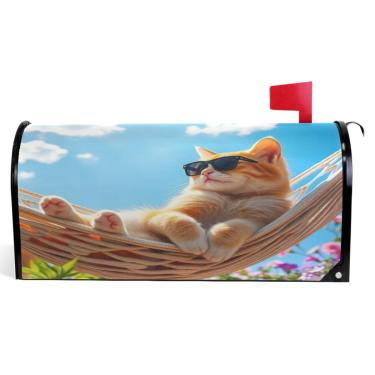 Imagem de TSENQUE Sunshine Linda caixa de correio decorativa laranja gato capas magnéticas vinil caixa de correio envoltórios inverno fazenda decoração de caixa de correio exterior tamanho padrão 52,6 x 45,8 cm