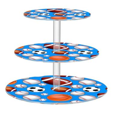 Imagem de Bolas de futebol esportivas, suporte de cupcake de 3 níveis para festa, torre de bolo, exibição de acrílico, festas, decoração de festa de chá, bandeja de servir, suporte de comida, aniversário