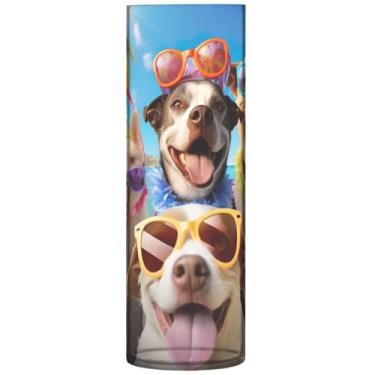 Imagem de Engraçado Cachorro Gatos Animados Vasos de Flores Decorativos Cilindro Vaso de Flores Grande Personalizado Bonito Estético Decoração de Banheiro, 30 cm x 9,9 cm