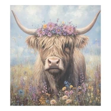 Imagem de CEBUGI Highland Cow capa magnética de lava-louças decorativa para lava-louças 58 x 66 cm decalque de painel de geladeira para decoração de cozinha doméstica