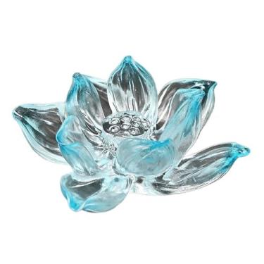 Imagem de porta-vara de incenso Porta-incenso de lótus esmaltado luxo com orifício para plugue, queimador incenso decorativo criativo para ambientes internos(Blue)