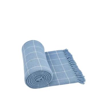 Imagem de Manta para Sofá Gigante 2,40x1,80m Casal Algodão Macio Decorativa(Azul com Branco)