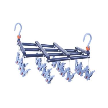 Imagem de GOTOTOP Rack de Secagem de Roupas, Cabide Dobrável de Plástico Com Múltiplas Cabeças Com Clipes para Meias e Roupas íntimas, Ideal para Espaços Pequenos e Fácil Operação (Roxo Escuro Clássico 14