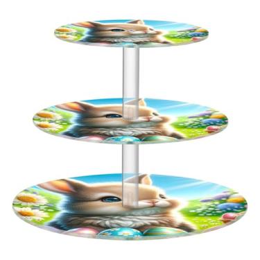 Imagem de Coelho fofo, ovos de Páscoa, margarida, 3 camadas, suporte de cupcake para festa, copo de acrílico, torre de bolo, suporte de sobremesa, bandeja de servir comida, hospedagem de formatura