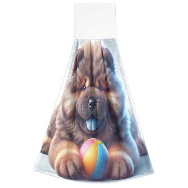 Imagem de Joisal Toalhas de mão para cachorro Chow Chow fofas de primavera com laços para pendurar toalha de forno altamente absorvente toalha de mão de cozinha conjunto decorativo de 2, 45 x 35 cm