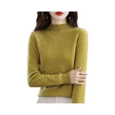 Imagem de Suéter Feminino De Lã 100% Pura Com Gola Alta, Pulôver De Cashmere Cas