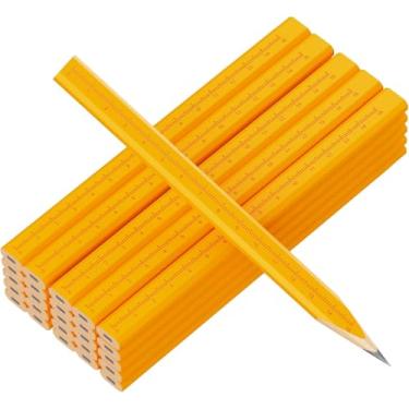 Imagem de XANADU Pacote com 25 lápis de carpinteiro com régua – lápis octogonais amarelos planos para marcenaria, construção e moldura – grafite HB durável