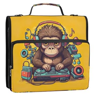 Imagem de Fichário engraçado amarelo macaco fofo 3 cm fichário organizador de fichário resistente com zíper com alça de ombro para armazenamento escolar estojo portfólio com alça