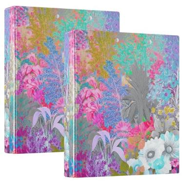 Imagem de Fichários de 3 anéis de 3 anéis, lindas plantas florais personalizadas, comporta 200 folhas, pastas, anel redondo fofo, fichário resistente, 31,5 x 27 x 6 cm, pacote com 2