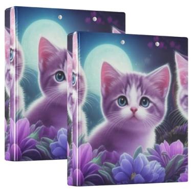 Imagem de Fichários fofos de três anéis para gatinhos roxos 3 cm, 200 folhas, pasta de pintura, portfólio, anel redondo, 31,5 x 27 x 6 cm, pacote com 2