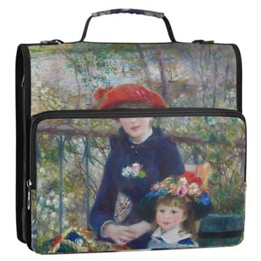 Imagem de Organizador de fichário com zíper Auguste Renoir Sisters 3 fichários de anel D de 3 cm com alça de ombro para portfólio escolar e suporte de pasta de anel