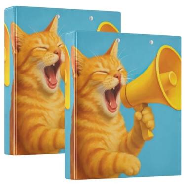 Imagem de Fichários de 3 anéis de gato laranja engraçados personalizados de 3 polegadas com 200 folhas, pastas, anéis redondos, fichário, 31,5 x 27 x 6 cm, pacote com 2