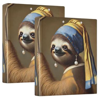 Imagem de Brinco artístico de preguiça de pérola de 3,8 cm, 3 argolas, 200 folhas, impressão de arte, 3 pastas de anel, fichário redondo, 31,5 x 27 x 6 cm, pacote com 2