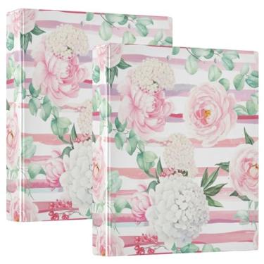 Imagem de Fichários de 3 anéis rosa pastel, peônias brancas, 3 polegadas, comporta 200 folhas, 3 pastas de anéis, fichário de receita de anel redondo, floral, 31,5 x 27 x 6 cm, 1 pacote