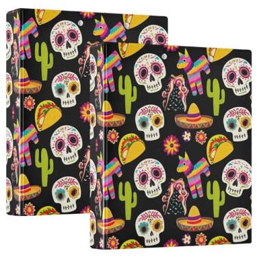 Imagem de Fichários coloridos personalizados de caveira mexicana preta com três anéis de 3 cm para guardar 200 folhas, caderno, anel redondo, 31,5 x 27 x 6 cm, 1 pacote