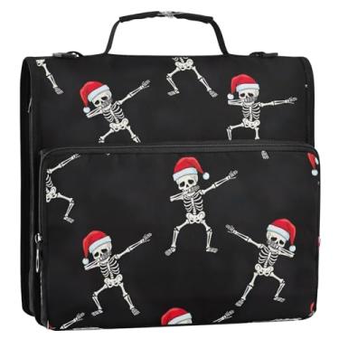 Imagem de Skeletons Red Hats Bolsa organizadora de fichário com zíper preto de Natal com alça, 3 anéis de 3 anéis, porta-pastas para escola, escritório, documentos de viagem