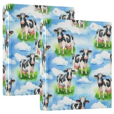 Imagem de Fichário personalizado com 3 anéis de vacas pretas e brancas 3,88 cm, 200 folhas, anel redondo, 31,5 x 27 x 6 cm, pacote com 2
