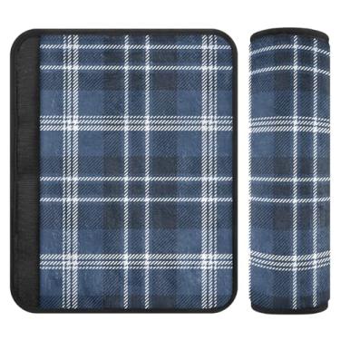 Imagem de Joitme Almofadas de assento de carro clássicas xadrez azul marinho para tiras, 16 x 16,5 cm, pacote com 2, almofada de cinto de segurança infantil, capas para assentos de carro