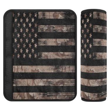 Imagem de Capas de alça de assento de carro de flanela macia camuflagem do deserto bandeira americana com enchimento de algodão - Fecho de fita mágica ajustável para carros, bolsas