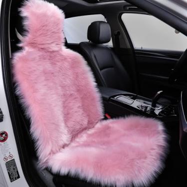 Imagem de FLMAIPU Capa de assento de carro de pele de carneiro sintética - almofada de assento de carro macia e felpuda para automotivo universal serve na maioria dos carros, SUV, caminhões, minivan, mulheres