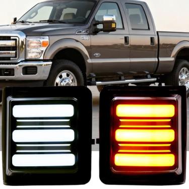 Imagem de KIYDAOT Luzes de LED sequenciais de espelho lateral compatíveis com 2008-2016 F250 F350 F450 F550 Super Duty Switchback Dynmaic Side Marker e lâmpada branca de corrida/estacionamento DRL Blinker Lente