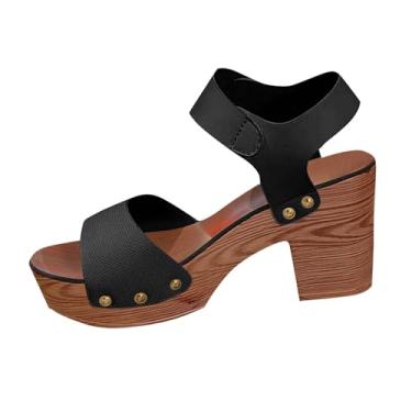 Imagem de Sandália feminina casual de salto alto com boca de peixe para primavera, verão, lazer, uso ao ar livre, confortável, Preto, 39