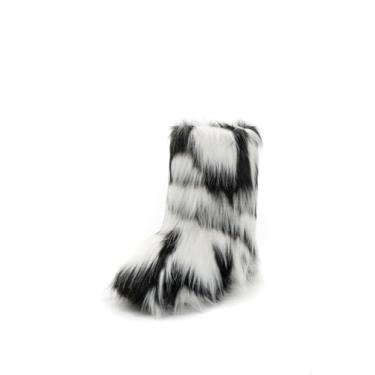 Imagem de IXU Bota feminina de pele sintética, bico redondo, felpudo, bico redondo, camurça, neve, inverno, confortável, confortável, quente, curta, para uso externo, para uso interno, botas de cano médio,