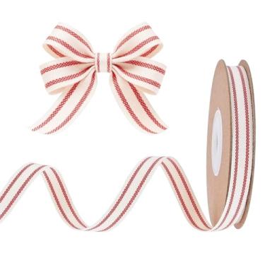 Imagem de YAFIYGI Fita de artesanato listrada divertida de 15 metros vermelha e branca para embrulho faça você mesmo, design de listras fofas para decoração de bolos, presentes e projetos criativos de 9,5 cm de