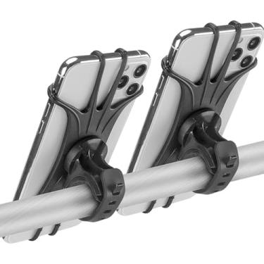 Imagem de Pacote com 2 suportes universais de silicone para celular, suporte de guidão rotativo de 360° para smartphones iPhone e Android de 4,7 a 6,8 polegadas, fácil de instalar e à prova de choque