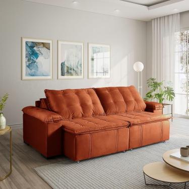 Imagem de Sofá Cama Palmeira 3 Lugares Retrátil Reclinável 2,20M Veludo Com Molas Cabecasa Madeiramadeira Terracota