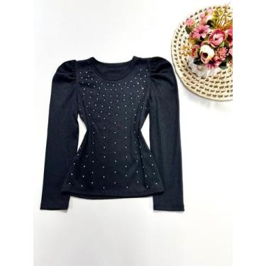 Imagem de Blusa Infantil Menina Manga Longa Bufante Com Strass Ribana Mini Diva 
