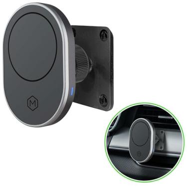Imagem de Mighty Mount Magsafe Suporte magnético sem fio para carregador de carro – Carregamento rápido, ímãs N52 fortes, visualização ajustável, instalação segura, adesivo VHB e placa de montagem AMPS com base