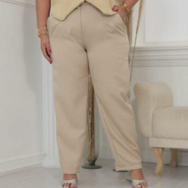 Imagem de Calça Estilo Zara Alfaiataria Plus Size, Bege, G1
